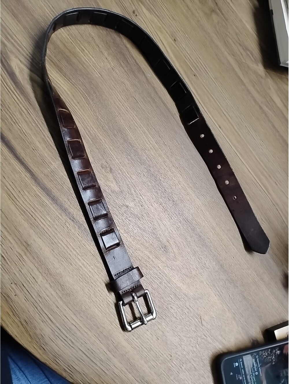 Western Belt Small 34" Top Grain Leather Brown Woven Detail Silver Buckle & Tip